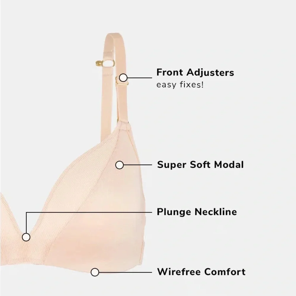 Lively 36DD All Day Deep V Wireless Molded Bra Toasted Almond‎ Adjustable Straps